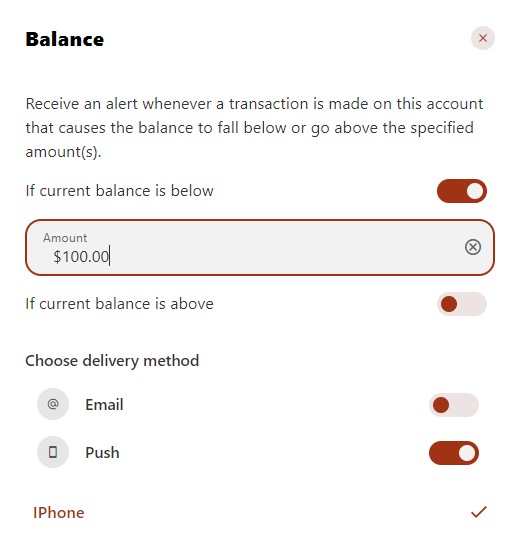 Minimum Balance Alert Alerts - Marine CU