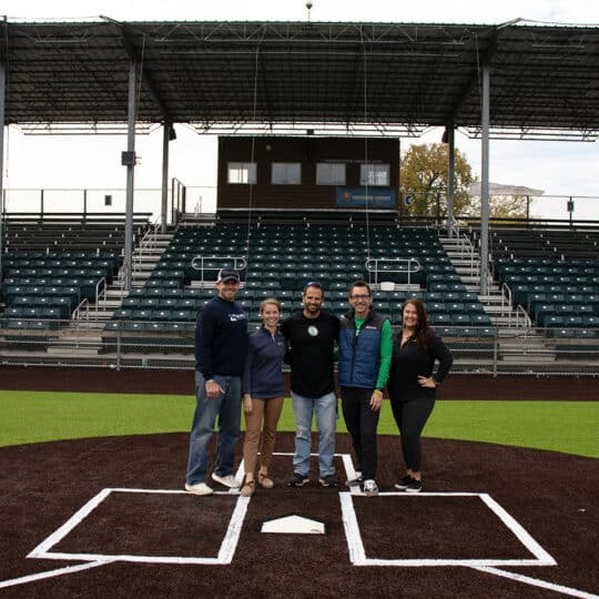 Marine Credit Union crew at a La Crosse Loggers game.