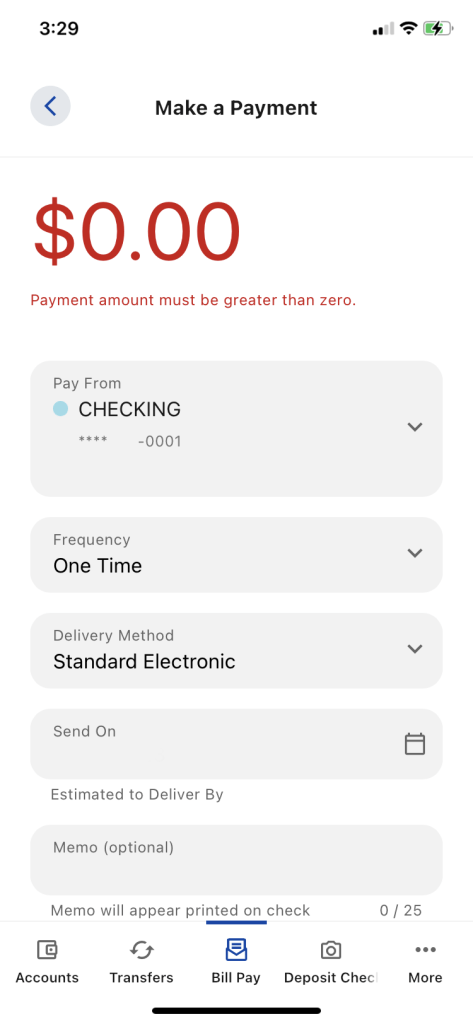Make a Payment Screen